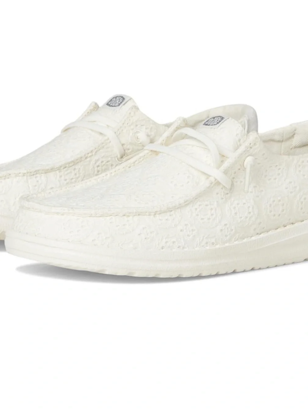HEYDUDE Kids Wendy Eyelet Lace White Slip On Shoes Size 1 NEW